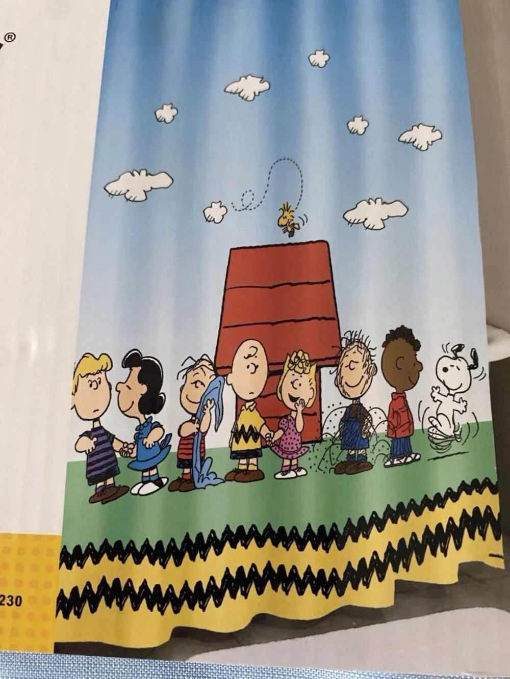 Peanuts Snoopy Woodstock Fabric Shower Curtain 72x 72‎ Doghouse Whole Gang NEW